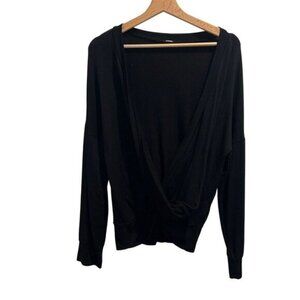 Monrow Black Drape Front Long Sleeve Top Size M Modal Blend Womens Sweater